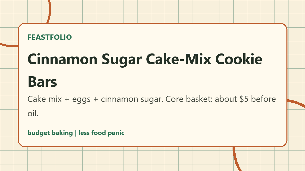 FeastFolio card for cinnamon sugar cake-mix cookie bars